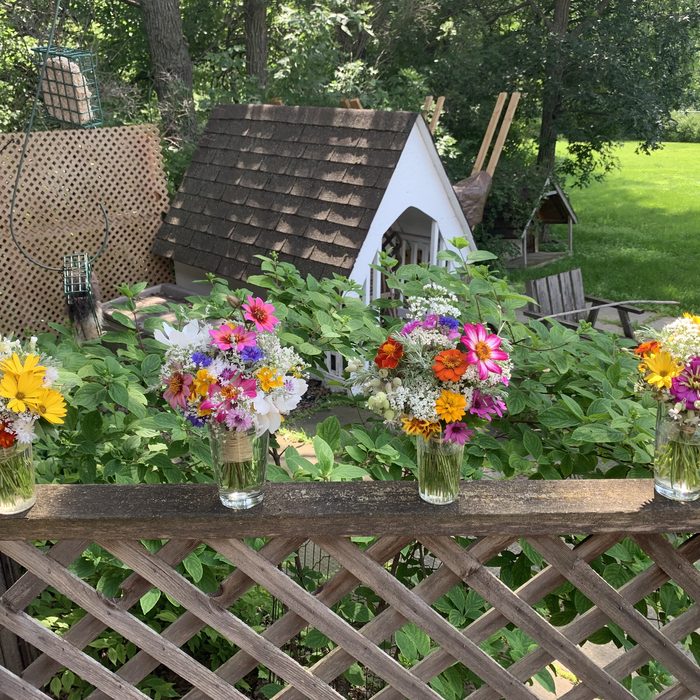 Finished hand-tied jar arrangements
